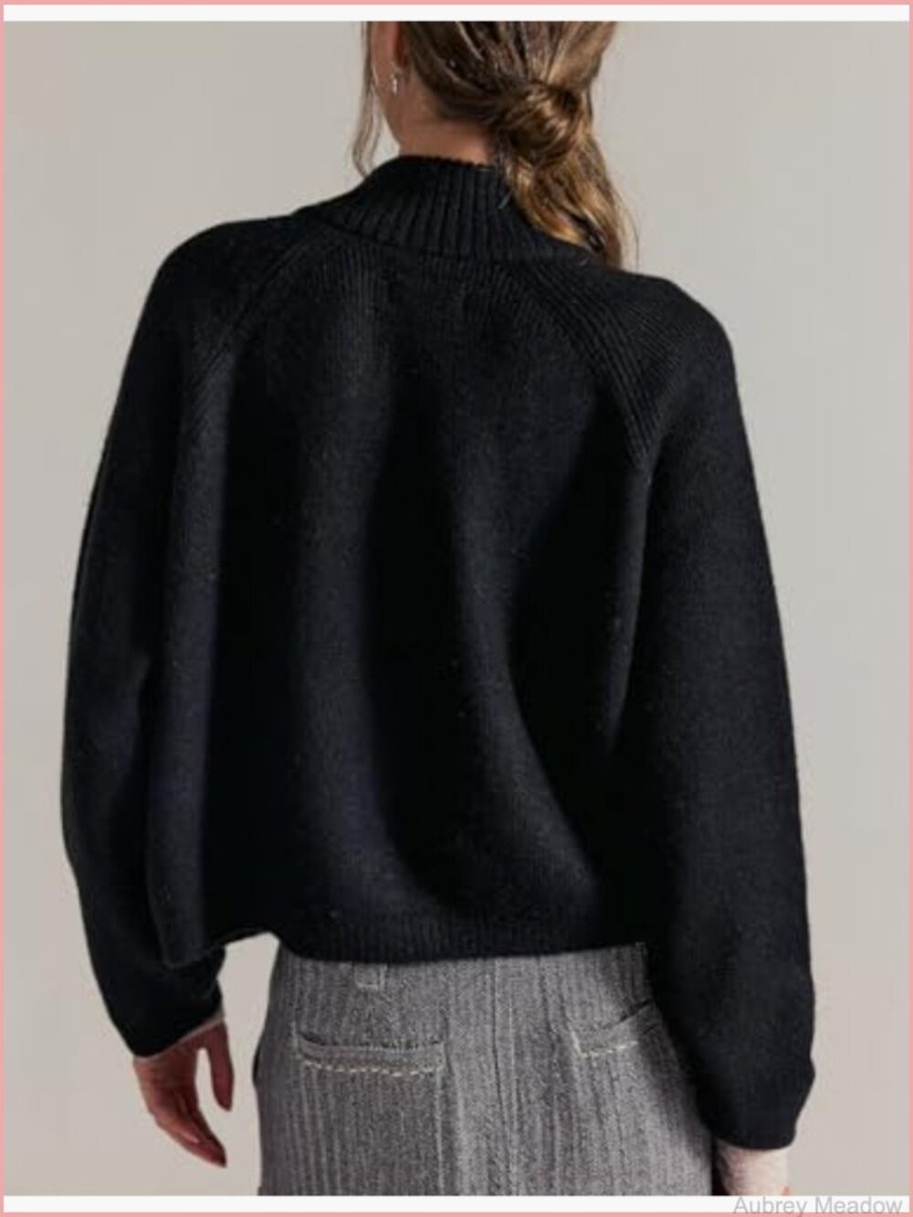 Double Zipper Open Front Cardigan Sweater Ribbed Knit Coat Pockets - Picture 4 of 7